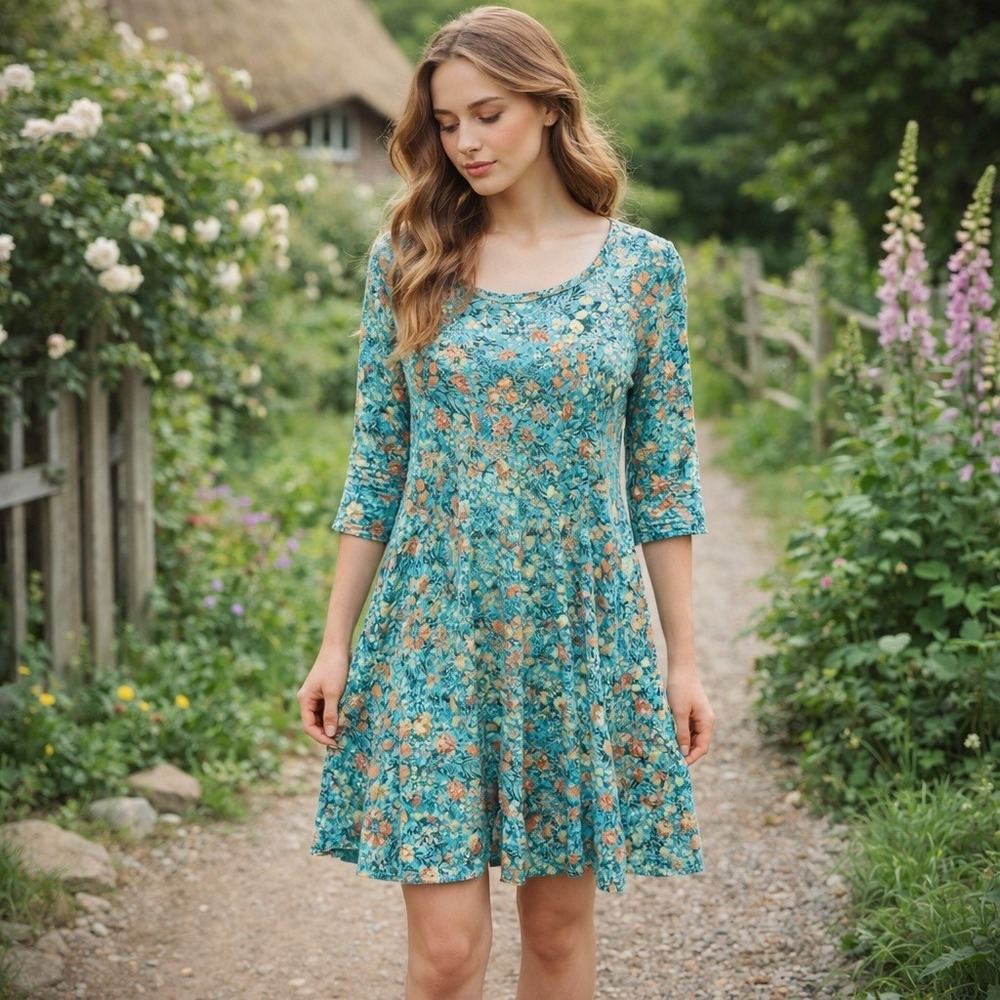 Peruvian Connection Ditsy Floral Dress Womens Size M Ruffle Cottage Preppy Beach